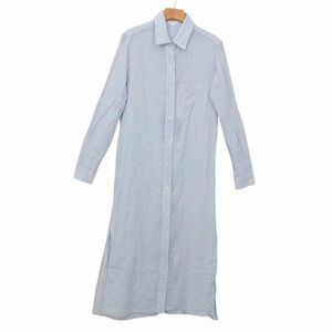 Felicite Maxi Seersucker Stripe Shirtdress Womens 2 Blue Cotton Blend Soft Gauze